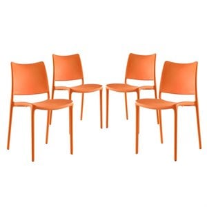 Modway Hipster Polypropylene Plastic Dining Side Chair in Orange (Set of 4)