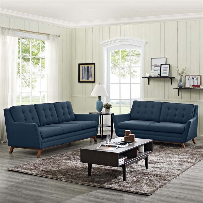 Modway Beguile Upholstered Fabric and Wood Living Room Set in Azure (Set of 2)