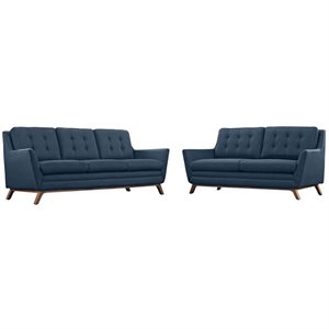 Modway Beguile Upholstered Fabric and Wood Living Room Set in Azure (Set of 2)