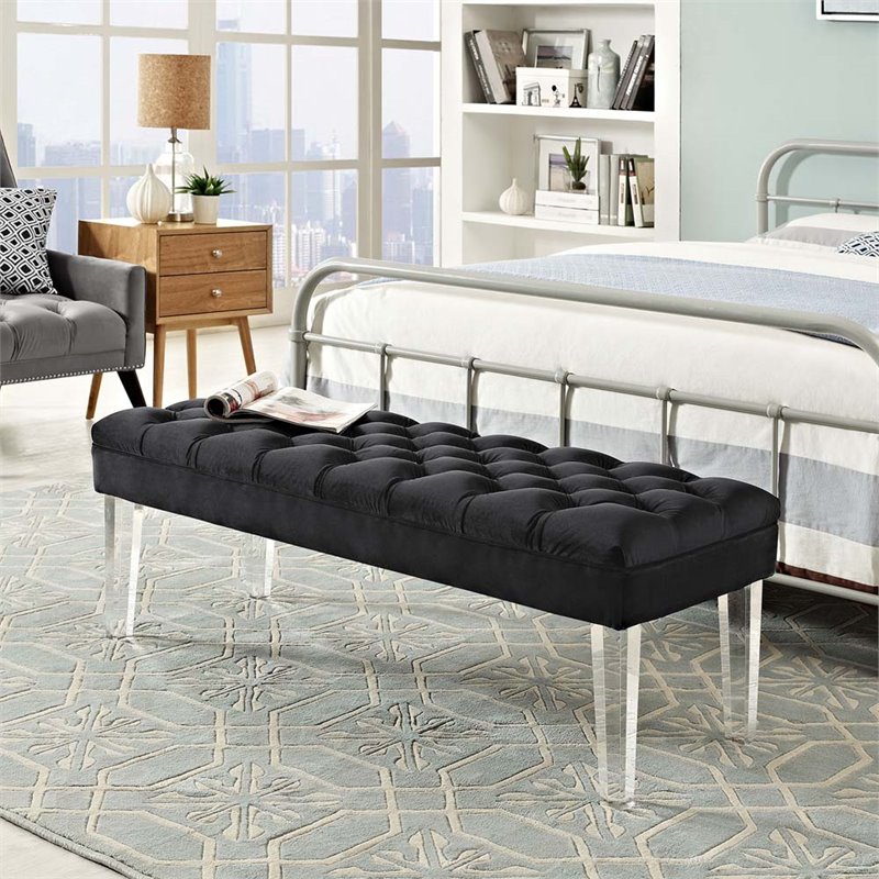 Modway Valet Modern Style Performance Velvet and Acrylic Bench in Black