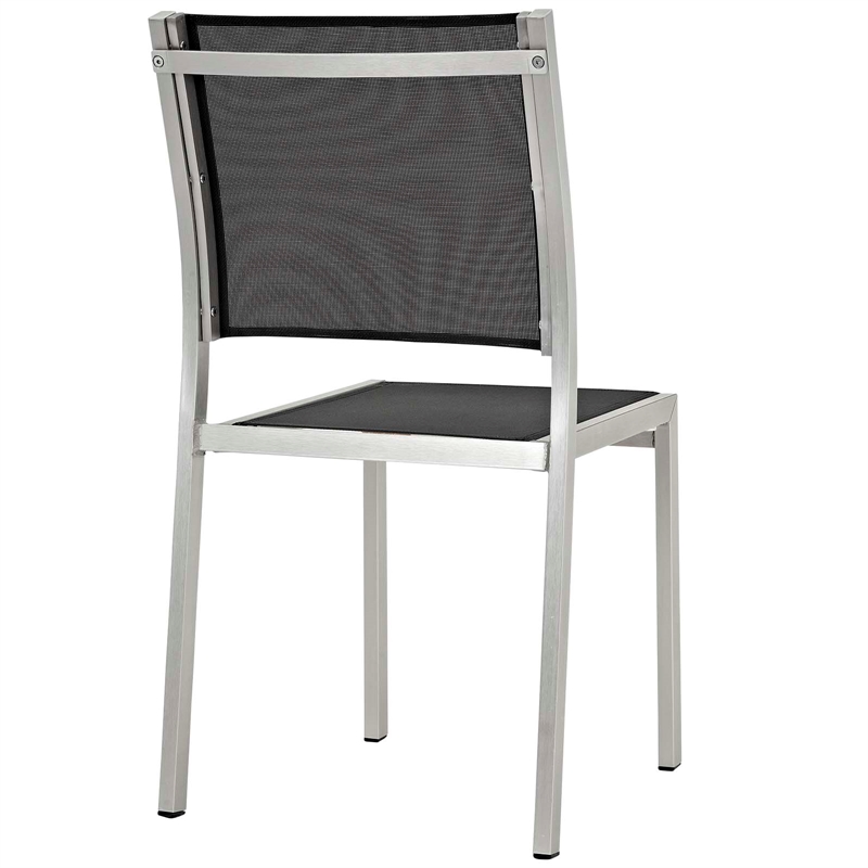 Modway Shore 9-Piece Outdoor Patio Wood and Aluminum Dining Set in Silver/Black