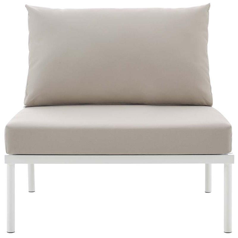 Modway Harmony Outdoor Patio Aluminum Fabric Armless Chair in White/Beige