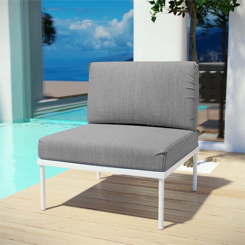 Modway Harmony Outdoor Patio Aluminum Fabric Armless Chair in White/Gray