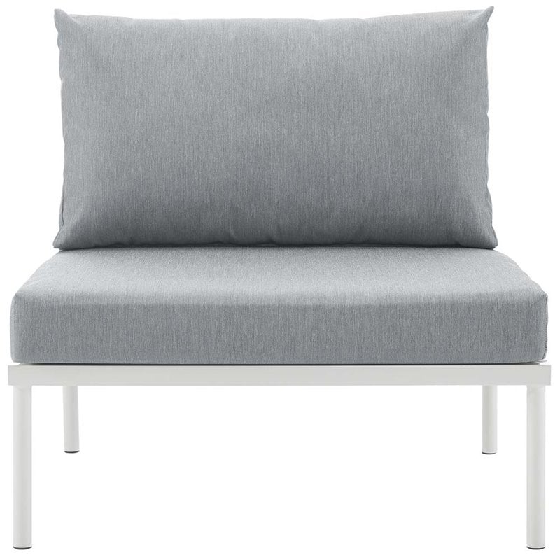Modway Harmony Outdoor Patio Aluminum Fabric Armless Chair in White/Gray