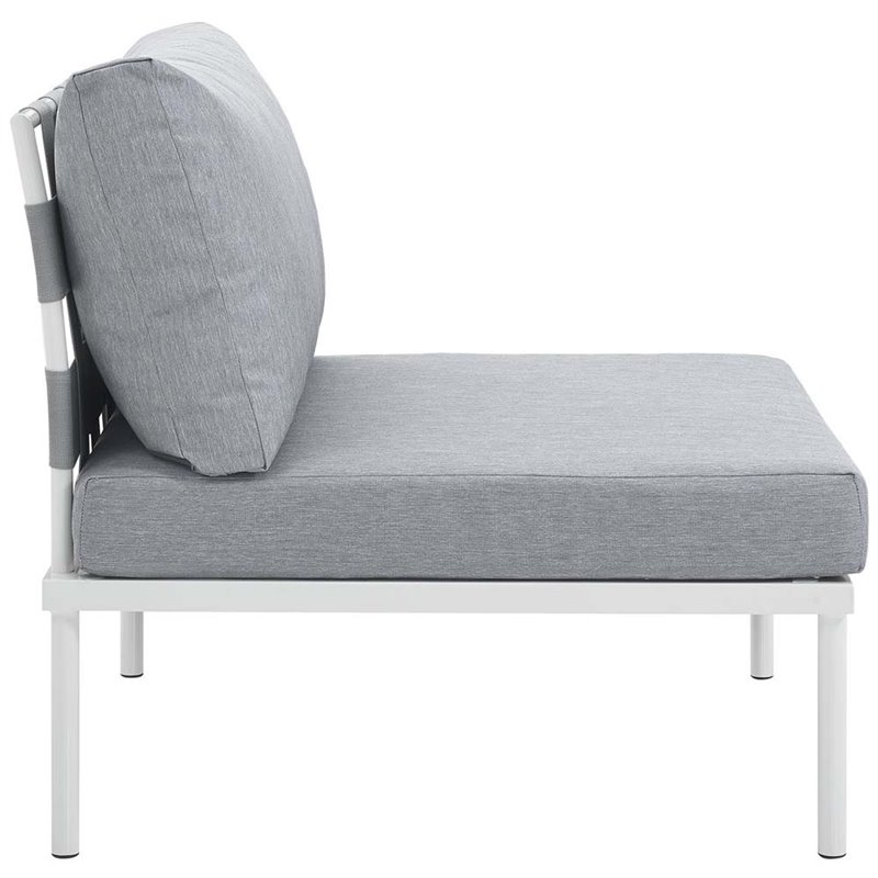 Modway Harmony Outdoor Patio Aluminum Fabric Armless Chair in White/Gray