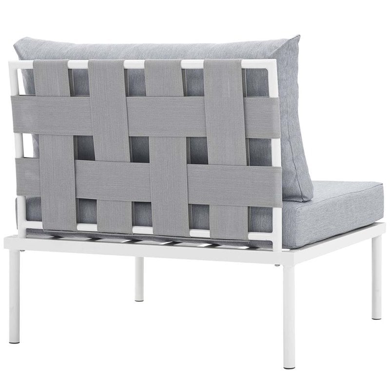 Modway Harmony Outdoor Patio Aluminum Fabric Armless Chair in White/Gray