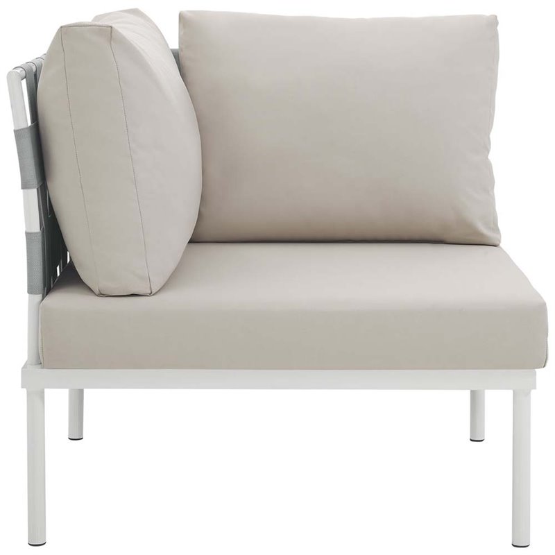 Modway Harmony Outdoor Patio Aluminum Fabric Corner Sofa Chair in White/Beige