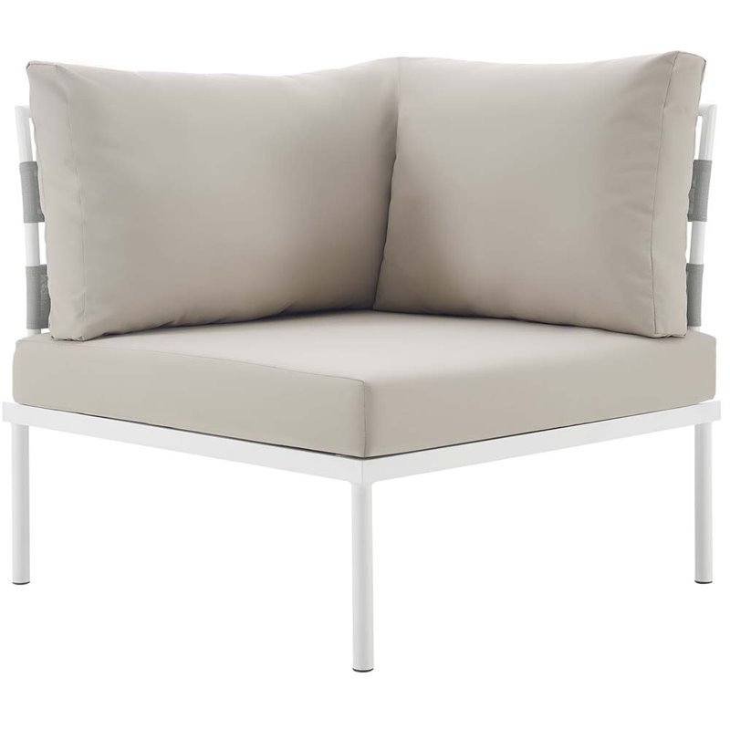 Modway Harmony Outdoor Patio Aluminum Fabric Corner Sofa Chair in White/Beige