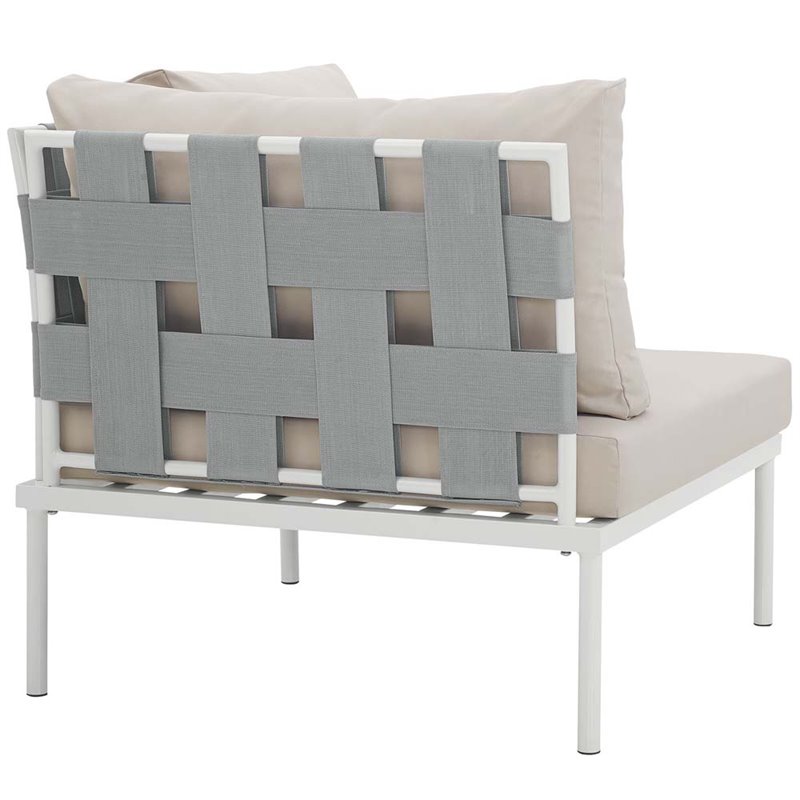 Modway Harmony Outdoor Patio Aluminum Fabric Corner Sofa Chair in White/Beige