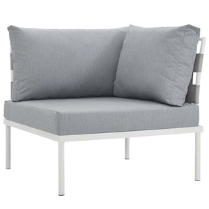 Modway Harmony Outdoor Patio Aluminum Fabric Corner Sofa Chair in White/Gray