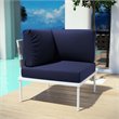 Modway Harmony Outdoor Patio Aluminum Fabric Corner Sofa Chair in White/Navy