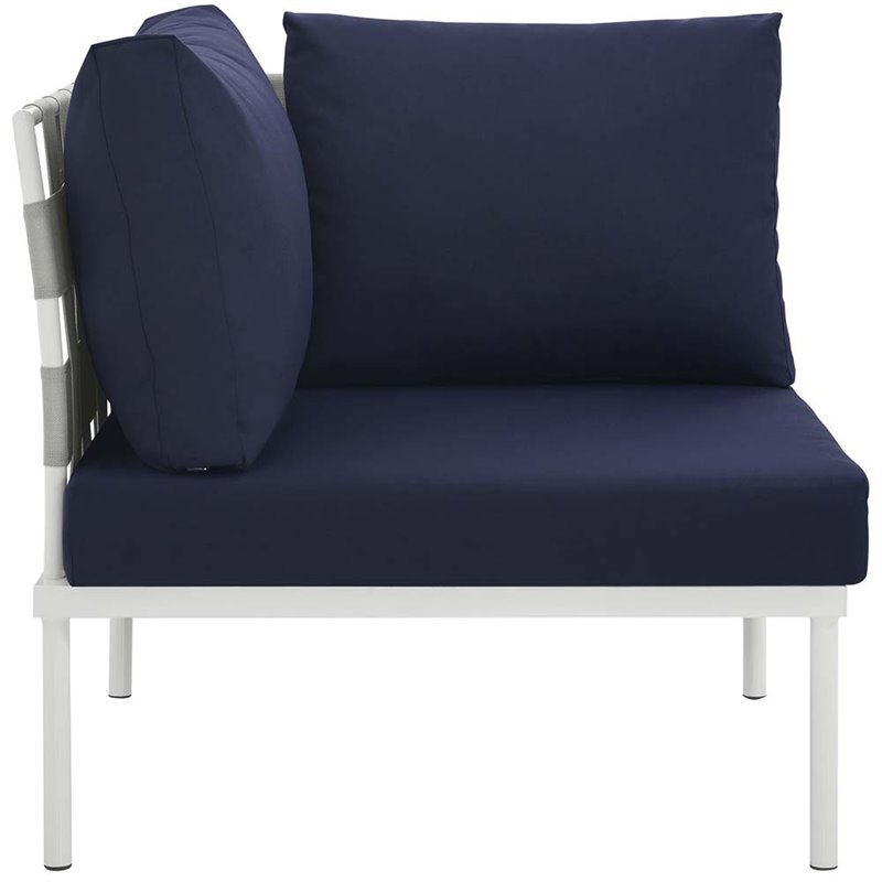 Modway Harmony Outdoor Patio Aluminum Fabric Corner Sofa Chair in White/Navy