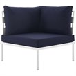 Modway Harmony Outdoor Patio Aluminum Fabric Corner Sofa Chair in White/Navy
