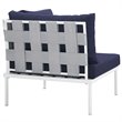 Modway Harmony Outdoor Patio Aluminum Fabric Corner Sofa Chair in White/Navy