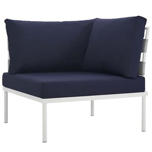 Modway Harmony Outdoor Patio Aluminum Fabric Corner Sofa Chair in White/Navy