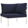 Modway Harmony Outdoor Patio Aluminum Fabric Corner Sofa Chair in White/Navy