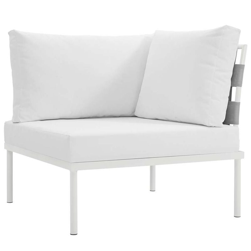 Modway Harmony Outdoor Patio Aluminum Fabric Corner Sofa Chair in White/White