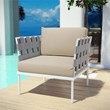 Modway Harmony Outdoor Patio Aluminum Fabric Armchair in White/Beige