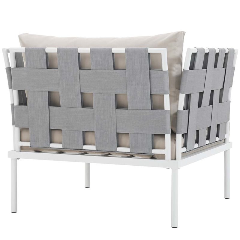 Modway Harmony Outdoor Patio Aluminum Fabric Armchair in White/Beige