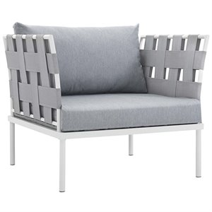 Modway Harmony Outdoor Patio Aluminum Fabric Armchair in White/Gray