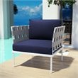 Modway Harmony Outdoor Patio Aluminum Fabric Armchair in White/Navy