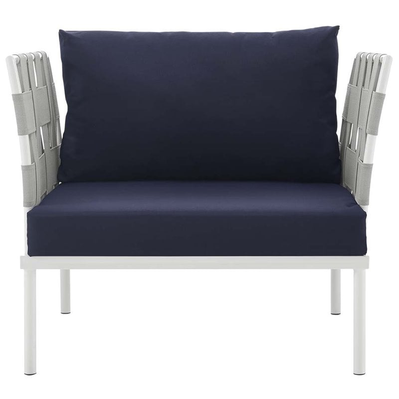 Modway Harmony Outdoor Patio Aluminum Fabric Armchair in White/Navy