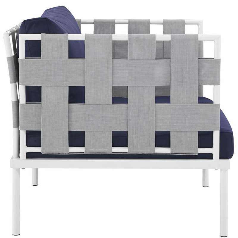Modway Harmony Outdoor Patio Aluminum Fabric Armchair in White/Navy