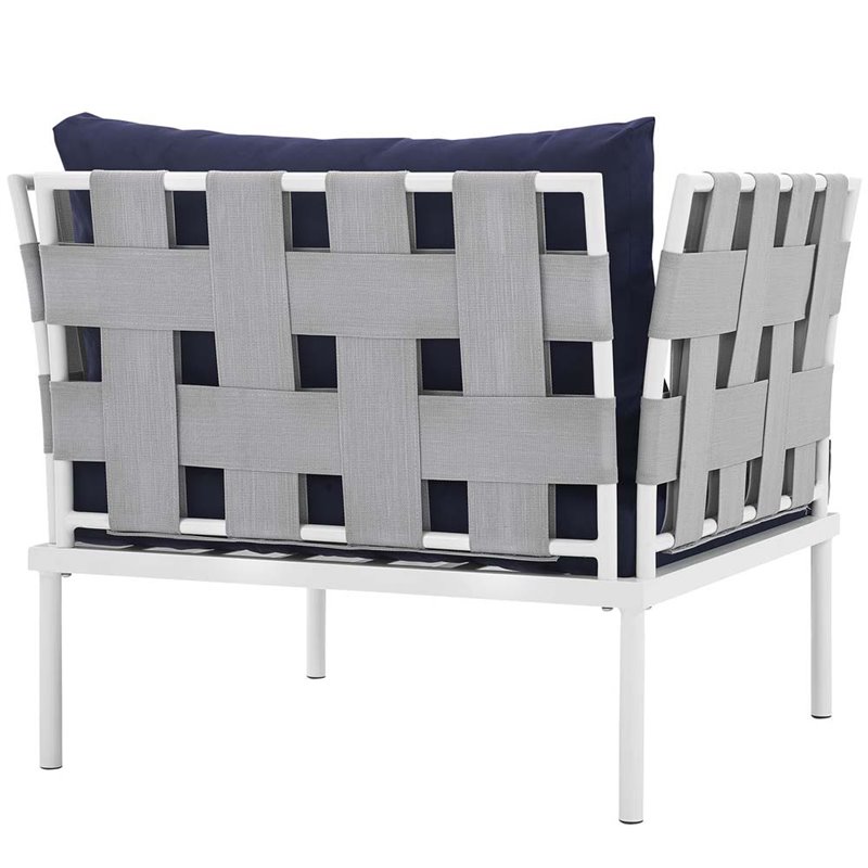 Modway Harmony Outdoor Patio Aluminum Fabric Armchair in White/Navy