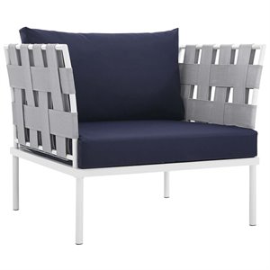 Modway Harmony Outdoor Patio Aluminum Fabric Armchair in White/Navy