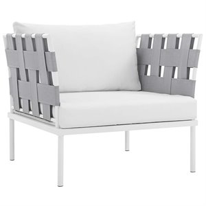 Modway Harmony Outdoor Patio Aluminum Fabric Armchair in White/White