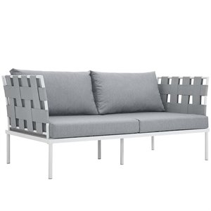 Modway Harmony Outdoor Patio Aluminum Fabric Loveseat in White/Gray