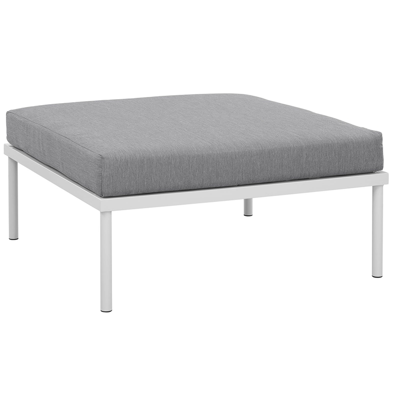 Modway Harmony Outdoor Patio Aluminum Fabric Ottoman in White/Gray