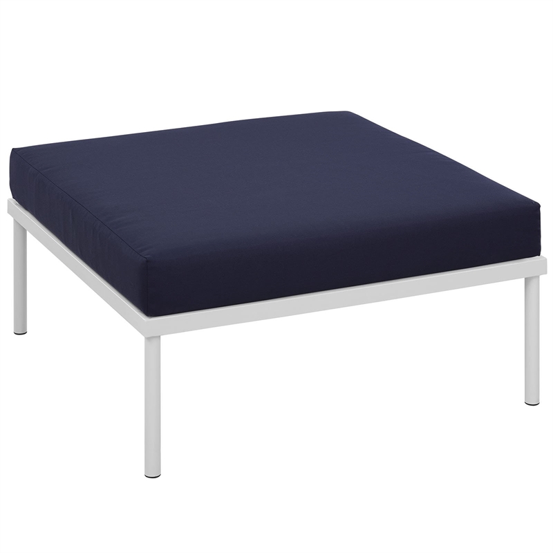 Modway Harmony Outdoor Patio Aluminum Fabric Ottoman in White/Navy