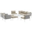 Modway Harmony 10-Piece Outdoor Patio Aluminum Sectional Sofa Set in White/Beige