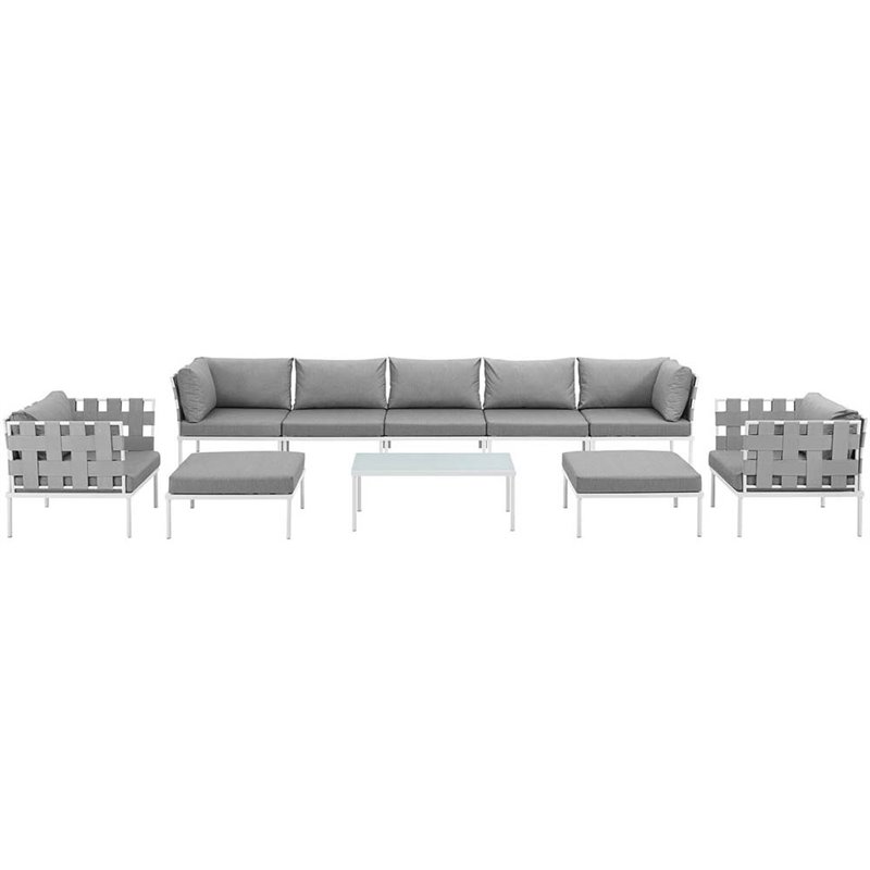 Modway Harmony 10-Piece Outdoor Patio Aluminum Sectional Sofa Set in White/Gray
