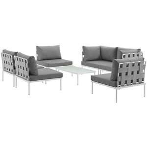 Modway Harmony 7-Piece Outdoor Patio Aluminum Sectional Sofa Set in White/Gray