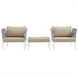 Modway Harmony 3-Piece Outdoor Patio Aluminum Sectional Sofa Set in White/Beige