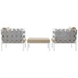 Modway Harmony 3-Piece Outdoor Patio Aluminum Sectional Sofa Set in White/Beige