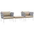 Modway Harmony 3-Piece Outdoor Patio Aluminum Sectional Sofa Set in White/Beige
