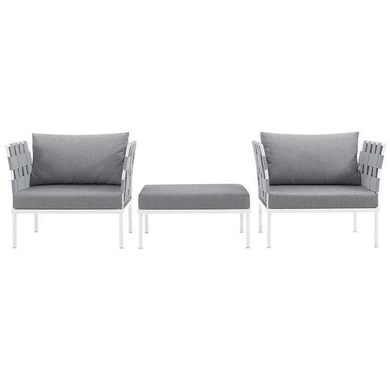 Modway Harmony 3-Piece Outdoor Patio Aluminum Sectional Sofa Set in White/Gray