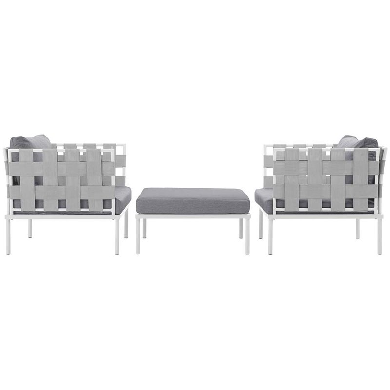 Modway Harmony 3-Piece Outdoor Patio Aluminum Sectional Sofa Set in White/Gray