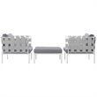 Modway Harmony 3-Piece Outdoor Patio Aluminum Sectional Sofa Set in White/Gray