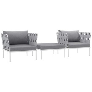 Modway Harmony 3-Piece Outdoor Patio Aluminum Sectional Sofa Set in White/Gray
