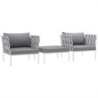 Modway Harmony 3-Piece Outdoor Patio Aluminum Sectional Sofa Set in White/Gray