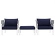 Modway Harmony 3-Piece Outdoor Patio Aluminum Sectional Sofa Set in White/Navy