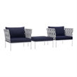 Modway Harmony 3-Piece Outdoor Patio Aluminum Sectional Sofa Set in White/Navy