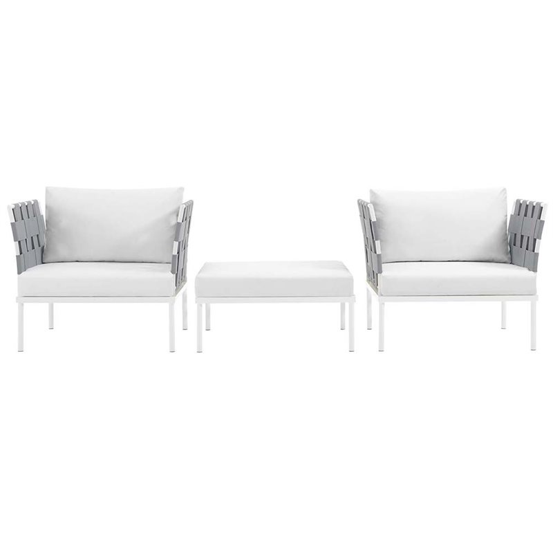 Modway Harmony 3-Piece Outdoor Patio Aluminum Sectional Sofa Set in White