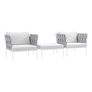 Modway Harmony 3-Piece Outdoor Patio Aluminum Sectional Sofa Set in White