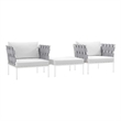 Modway Harmony 3-Piece Outdoor Patio Aluminum Sectional Sofa Set in White