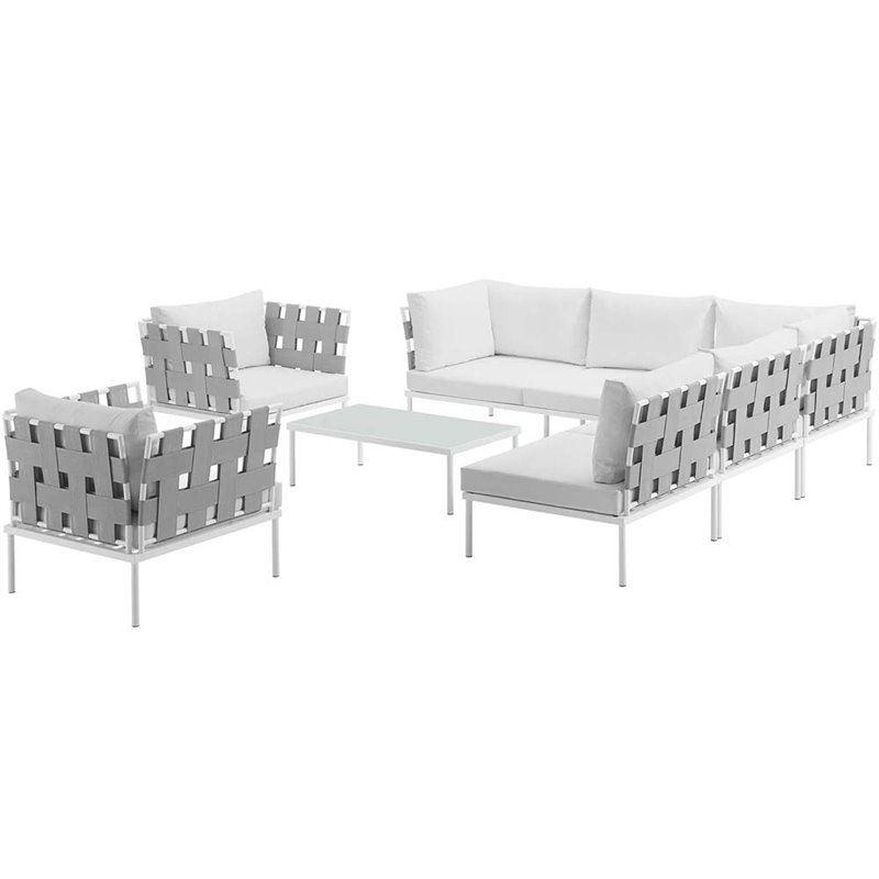 Modway Harmony 8-Piece Outdoor Patio Aluminum Sectional Sofa Set in White